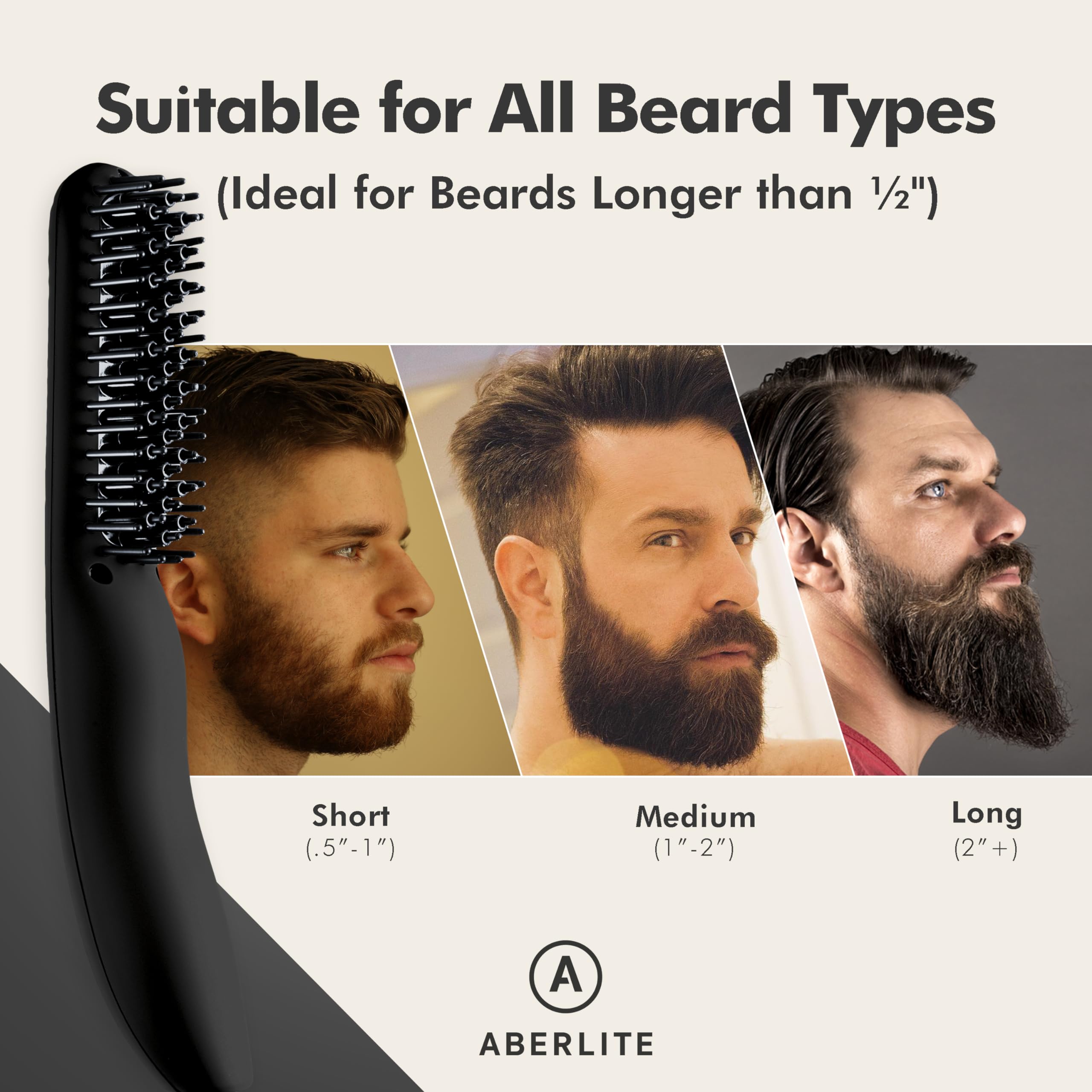 Aberlite EDC - Premium Beard Straightener Brush for Men - Professional Straightening Tool Heated Comb - Beard Kits for Men - Beard Kits Gift Sets Men - Beard Grooming Kit for Men Gift Set (Black)