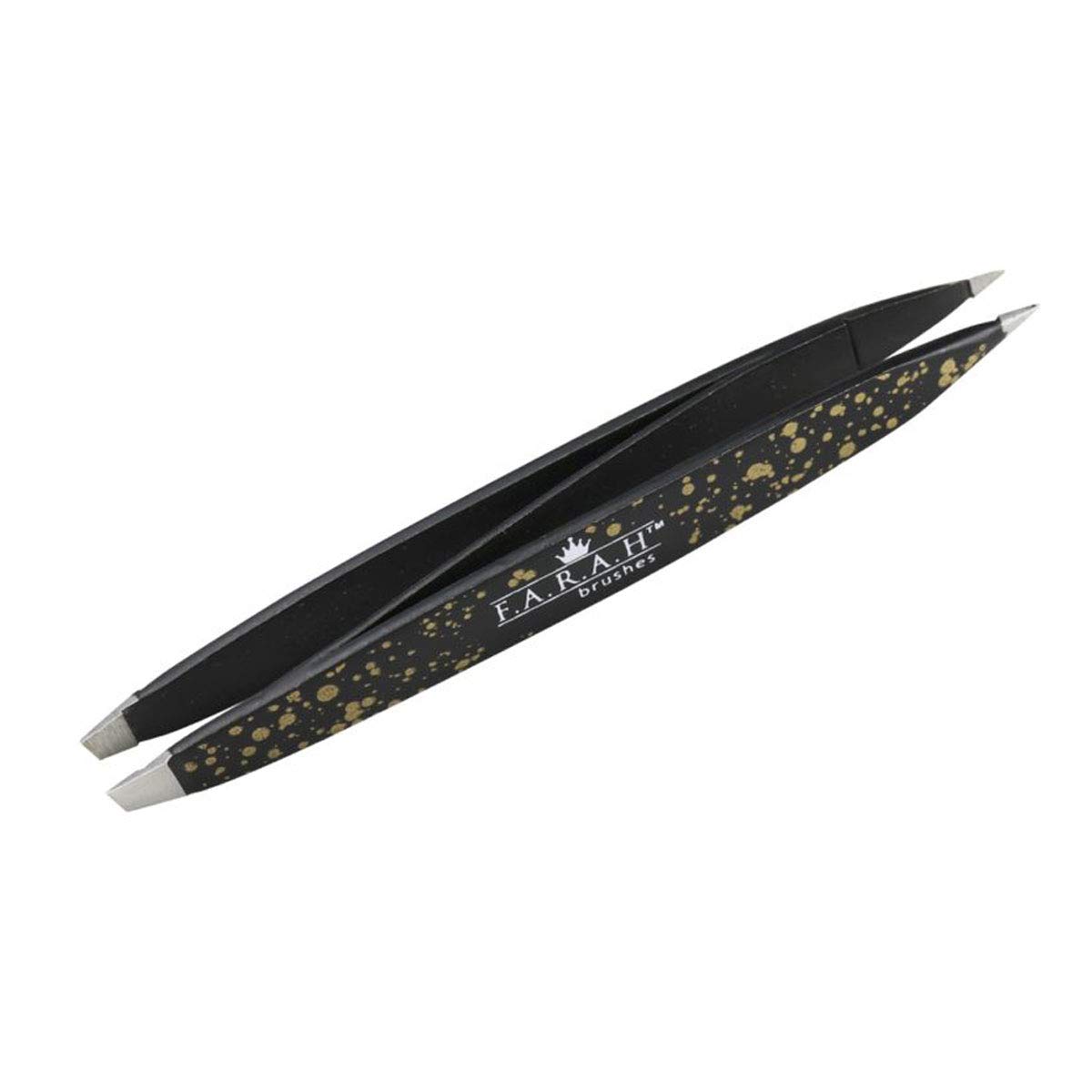 F.A.R.A.H. Z-Tweeze Professional Stainless Steel Dual Ended Precision Tweezers Galaxy Gold Style with Slanted and Pointed Tips