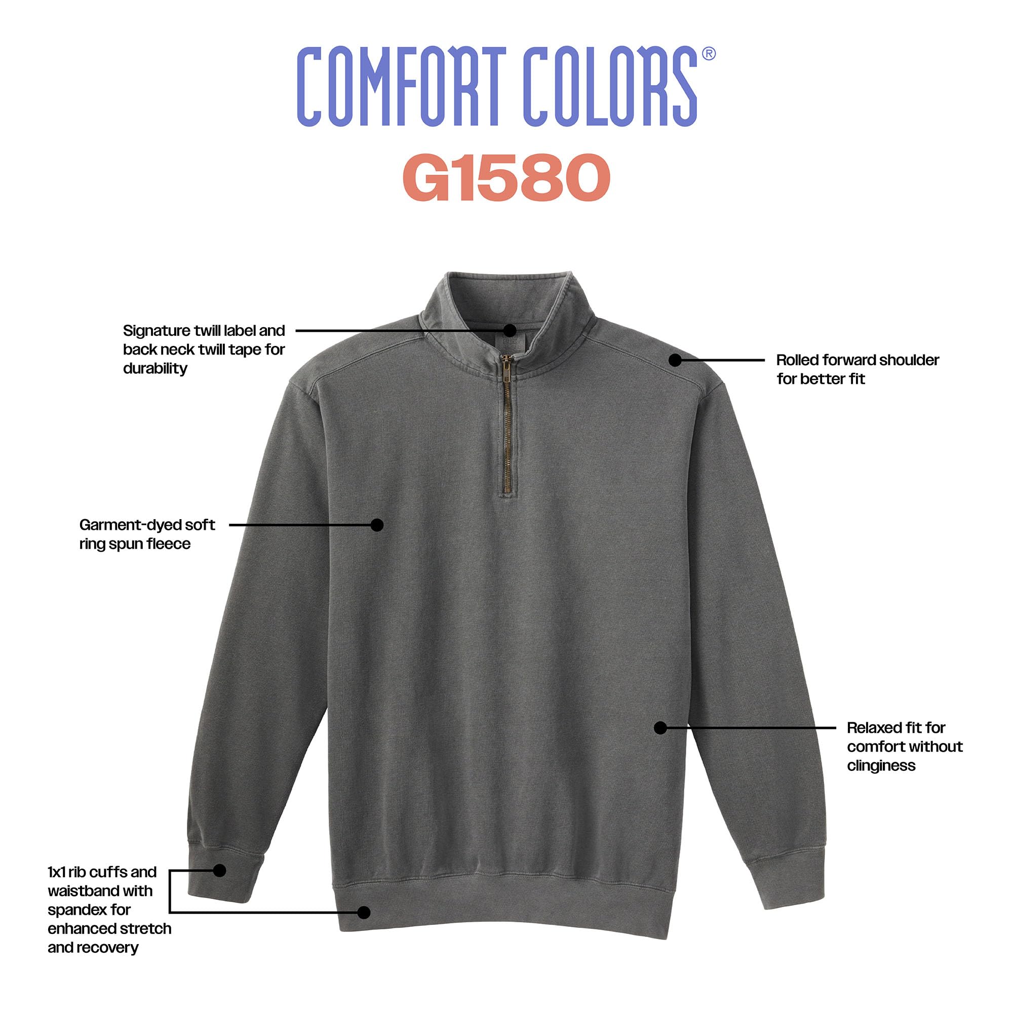 Comfort Colors Adult 1/4 Zip Sweatshirt, Style G1580, Blue Jean, X-Large