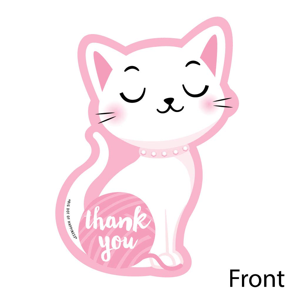 Big Dot of Happiness Purr-fect Kitty Cat - Shaped Thank You Cards - Kitten Meow Baby Shower or Birthday Party Thank You Note Cards with Envelopes - Set of 12