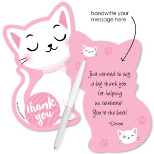 Big Dot of Happiness Purr-fect Kitty Cat - Shaped Thank You Cards - Kitten Meow Baby Shower or Birthday Party Thank You Note Cards with Envelopes - Set of 12