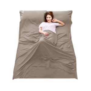 sleeping bag liner camping travel home bed sheet lightweight breathable hotel compact sacks (khaki, 63 * 82.7in)