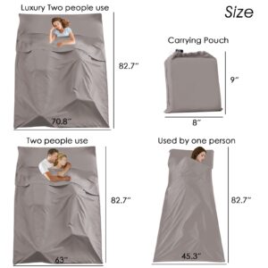 Sleeping Bag Liner Camping Travel Home Bed Sheet Lightweight Breathable Hotel Compact Sacks (Khaki, 63 * 82.7in)