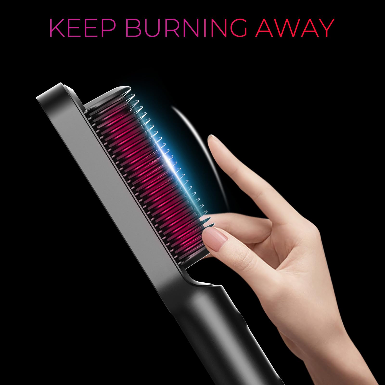 Hair Straightener Brush, TYMO Ring Hair Straightener Comb Straightening Brush for Women with 5 Temps 20s Fast Heating & Dual Voltage, Black