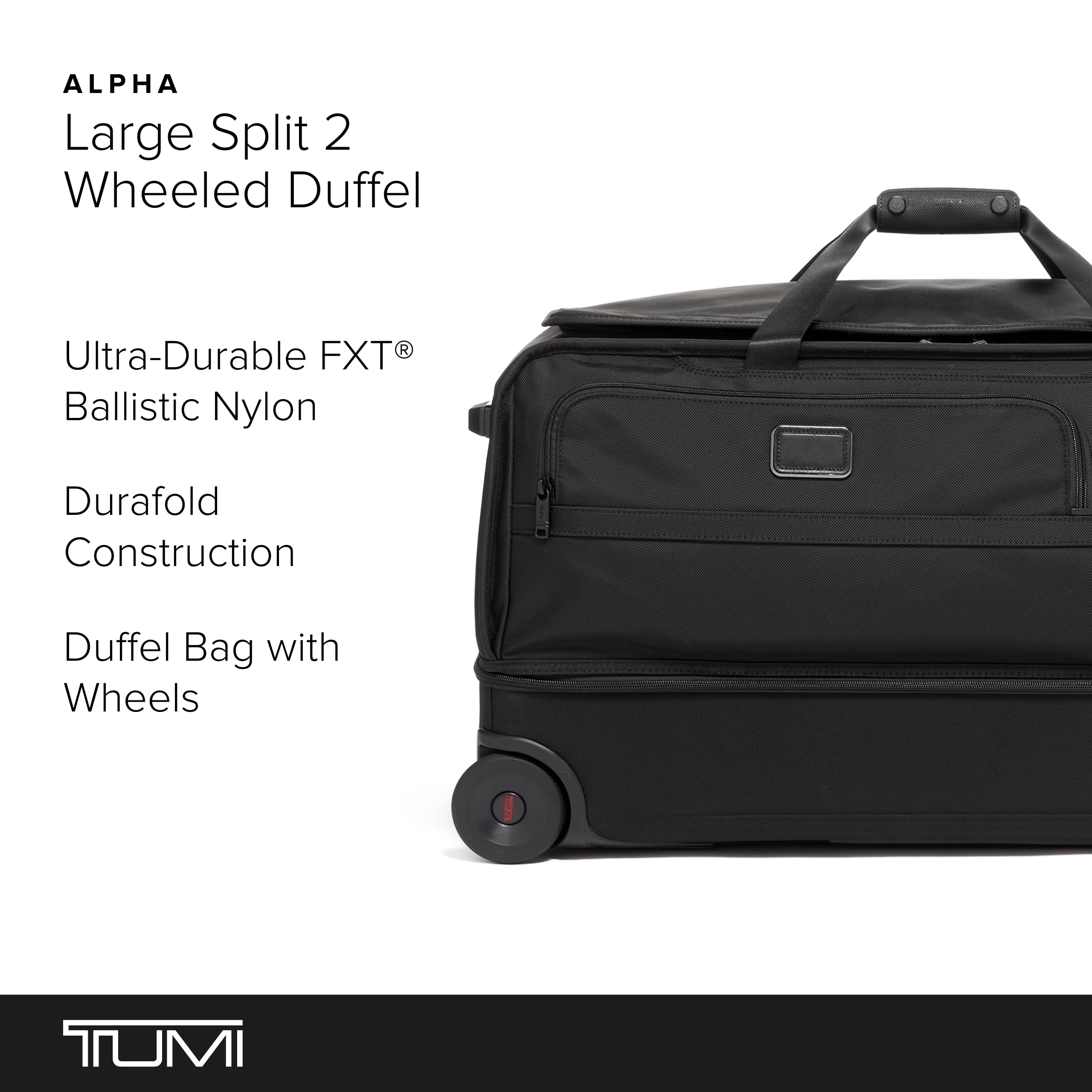 TUMI - Alpha Large Split 2-Wheel Duffel Bag - With Quick Zip Interior - Rolling Luggage for Men and Women - Black