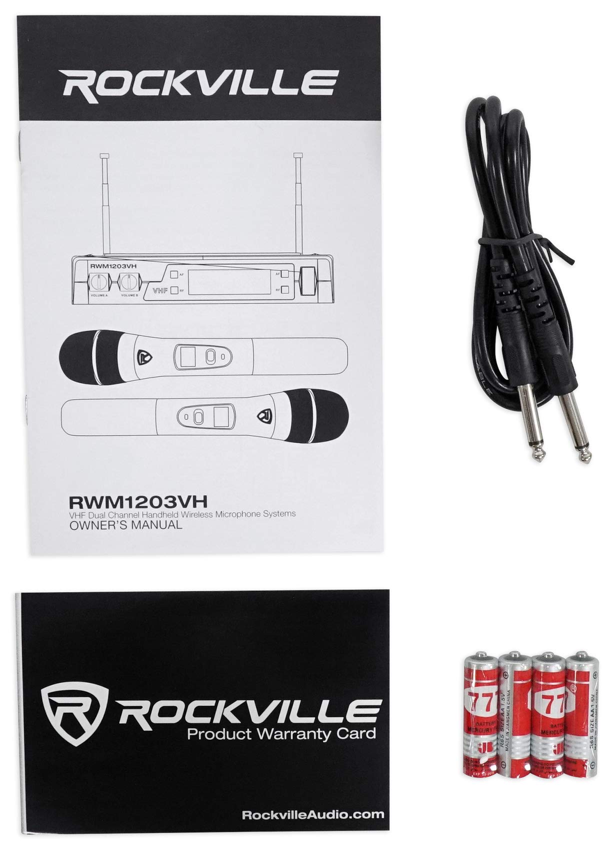 NYC Acoustics X-Tower Dual 4" Bluetooth Speaker w/Sound Activated LED's+Remote Bundle with Rockville RWM1203VH VHF Wireless Dual Handheld Microphone System/Digital Display