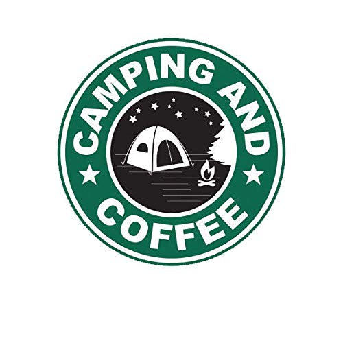 ION Graphics Camping and Coffee Sticker Decal Vinyl Camp Camper Hike Hiker 5" Bumper Locker Laptop Window - Sticks to Any Surface