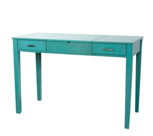 alveare home aimee makeup dressing table with usb and outlet vanity desk, turquoise