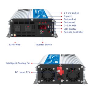 GIANDEL Power Inverter 2000 Watt ETL Listed UL458 Modified Wave Converts 12 Volt to110V 120Vac with Remote Control LED Display Dual Outlets & USB for RV Truck Trailer Marine Solar Setup Emergency