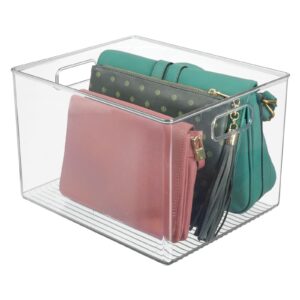 mdesign large plastic storage organizer container bin, closet organization for hallway, bedroom, linen, coat, and entryway - holds clothing, blankets, and accessories, ligne collection, clear