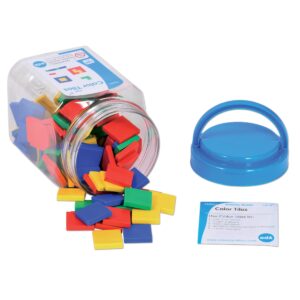 edxeducation color tiles - mini jar set of 100 - colorful, plastic squares - sorting and sequencing activity - math manipulative for kids