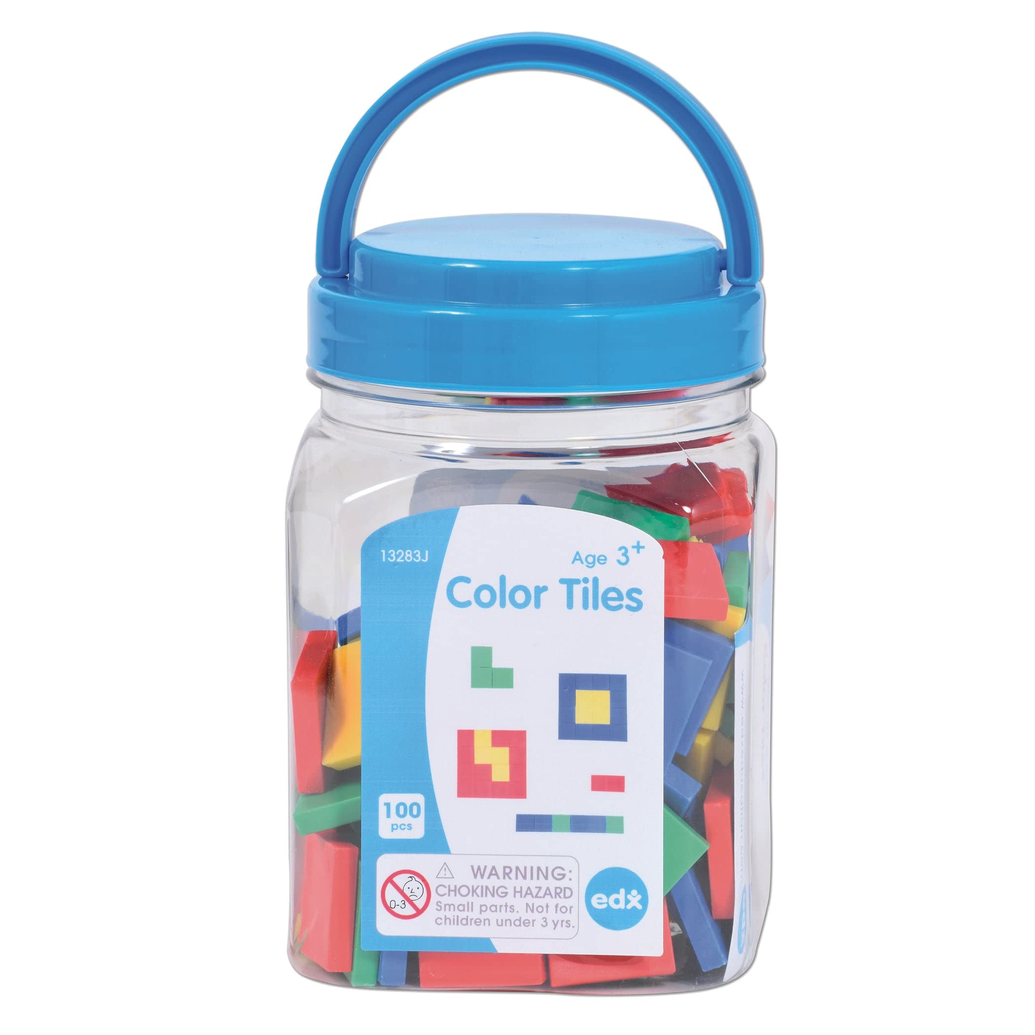 edxeducation Color Tiles - Mini Jar Set of 100 - Colorful, Plastic Squares - Sorting and Sequencing Activity - Math Manipulative for Kids