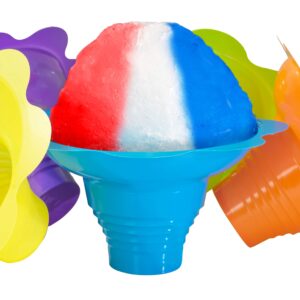 super cute reusable 4oz flower snow cone cups 25 pack. colorful leak proof bowls perfect snow cone supply for kids birthday party or summer cookout. easy grip bowl for shaved ice, snack, ice cream.