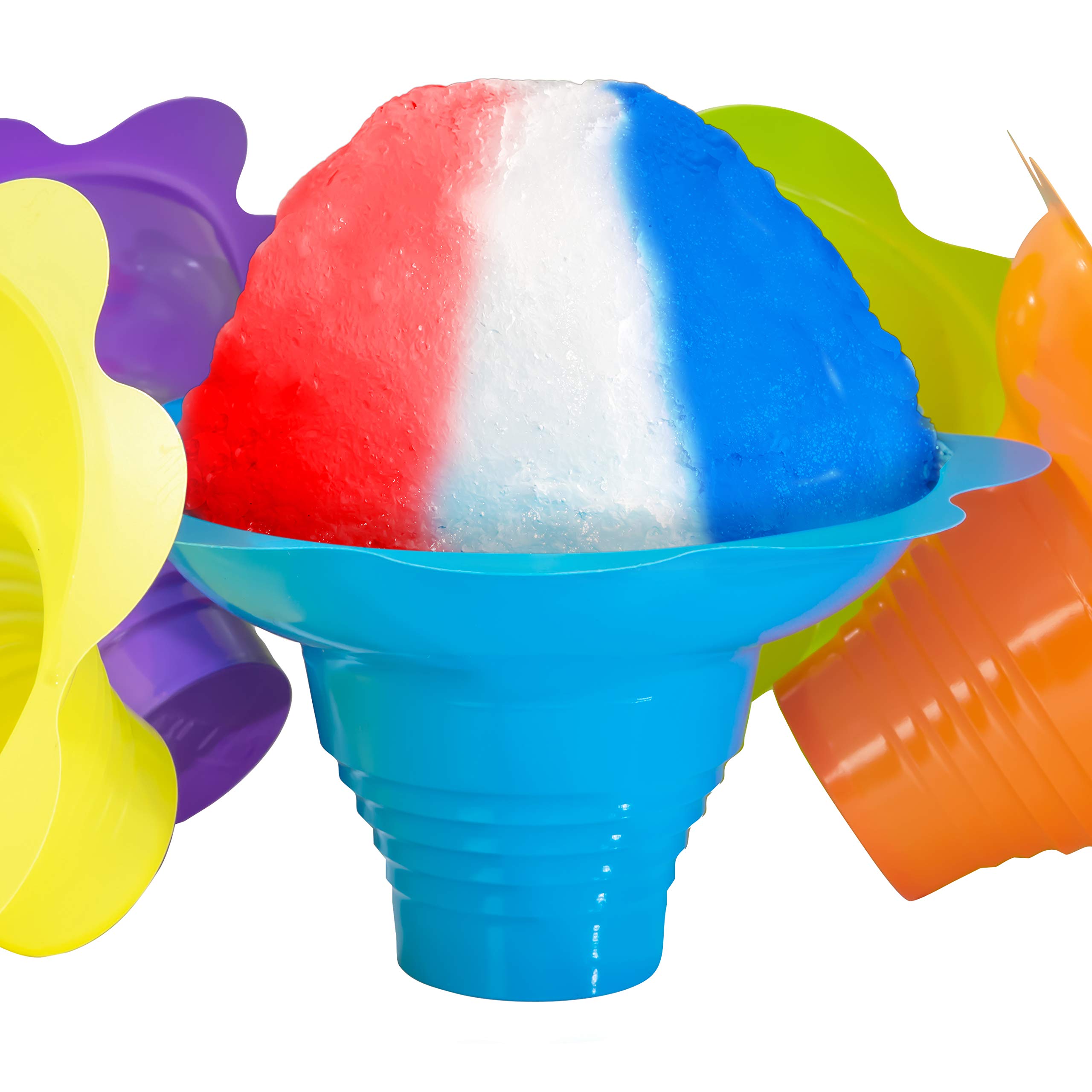 Super Cute Reusable 4oz Flower Snow Cone Cups 25 Pack. Colorful Leak Proof Bowls Perfect Snow Cone Supply for Kids Birthday Party or Summer Cookout. Easy Grip Bowl For Shaved Ice, Snack, Ice Cream.