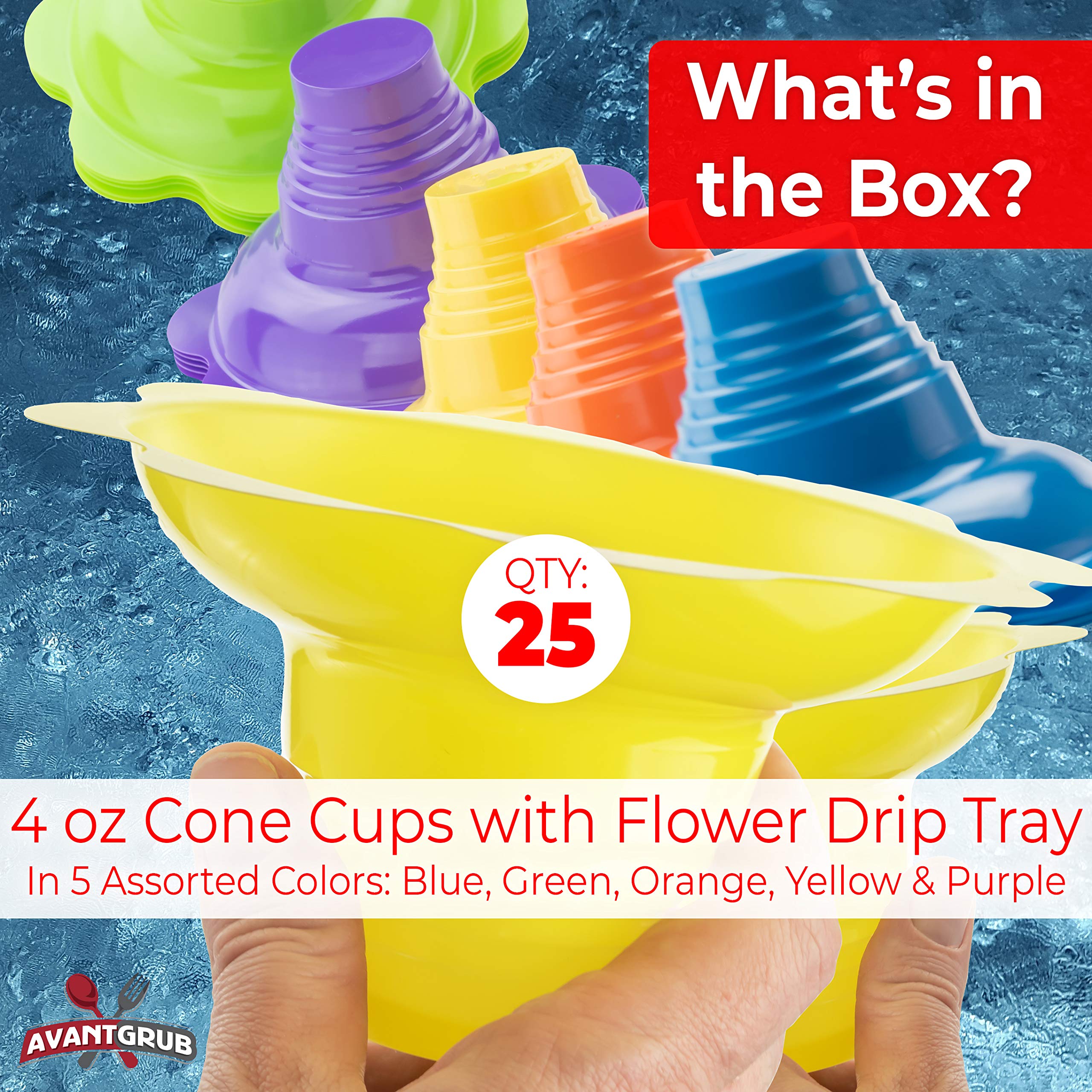 Super Cute Reusable 4oz Flower Snow Cone Cups 25 Pack. Colorful Leak Proof Bowls Perfect Snow Cone Supply for Kids Birthday Party or Summer Cookout. Easy Grip Bowl For Shaved Ice, Snack, Ice Cream.