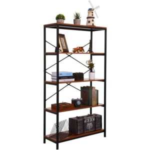 4 shelf bookcase, bookshelf industrial style metal and wood bookshelves, open wide home office book shelf