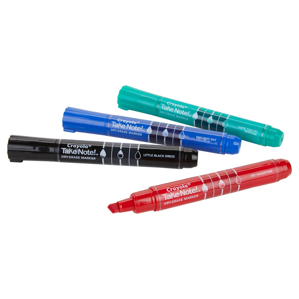 Crayola Take Note Chisel Tip Dry Erase Markers, Kids At Home Activities, Broad Line, Multicolor, 4 Count.