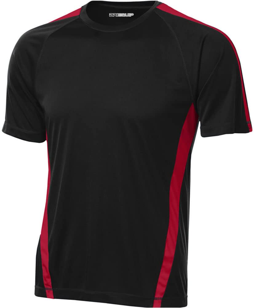 Joe's USA Men's Short Sleeve Moisture Wicking Athletic T-Shirt-L-Black/Red