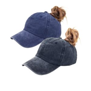 Eohak Ponytail Baseball Hat Distressed Retro Washed Womens Twill