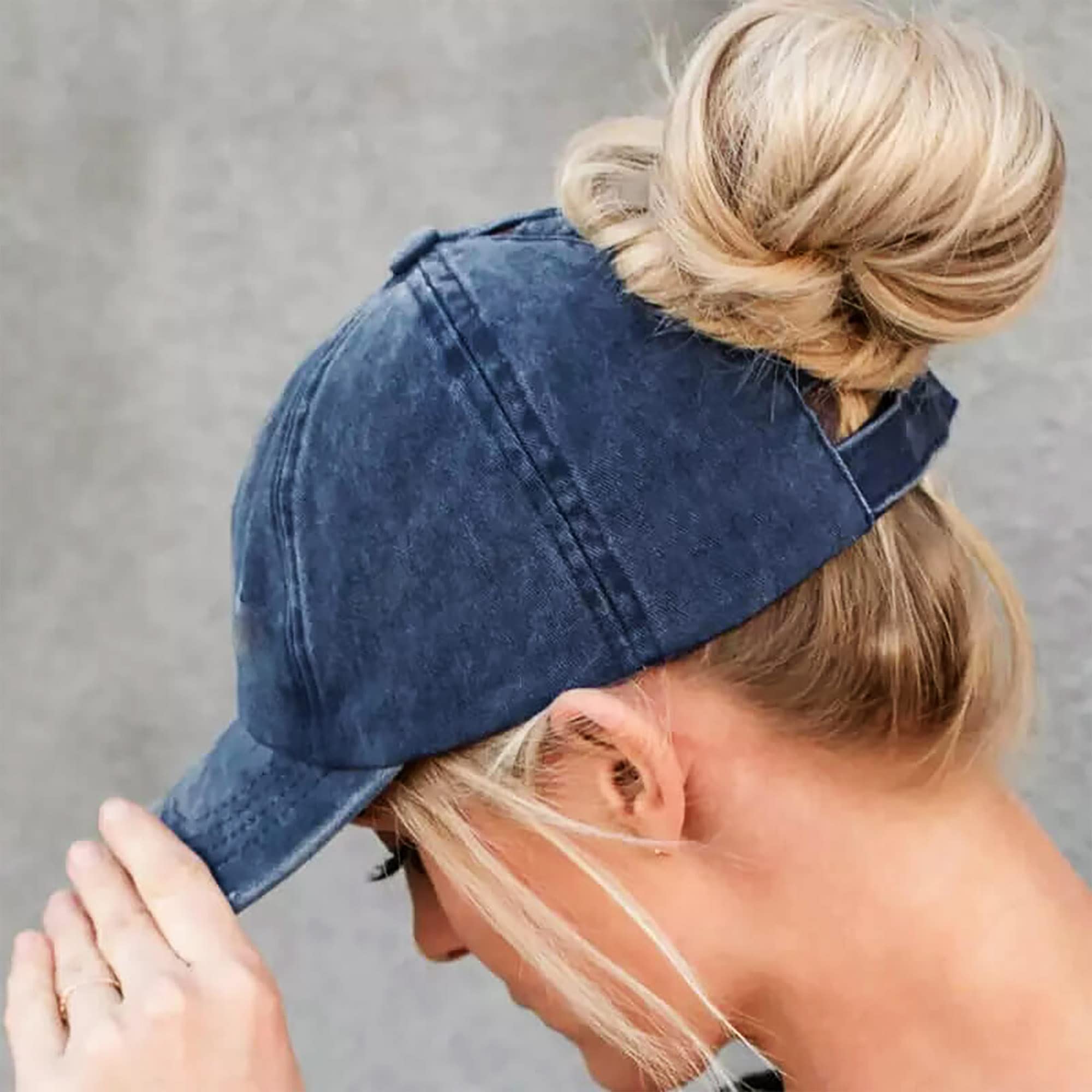 Eohak Ponytail Baseball Hat Distressed Retro Washed Womens Twill