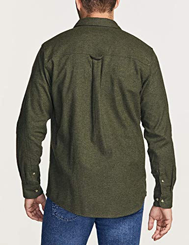 CQR Men's All Cotton Flannel Shirt, Long Sleeve Casual Button Up Plaid Shirt, Brushed Soft Outdoor Shirts, Solid Hunter Green, Medium