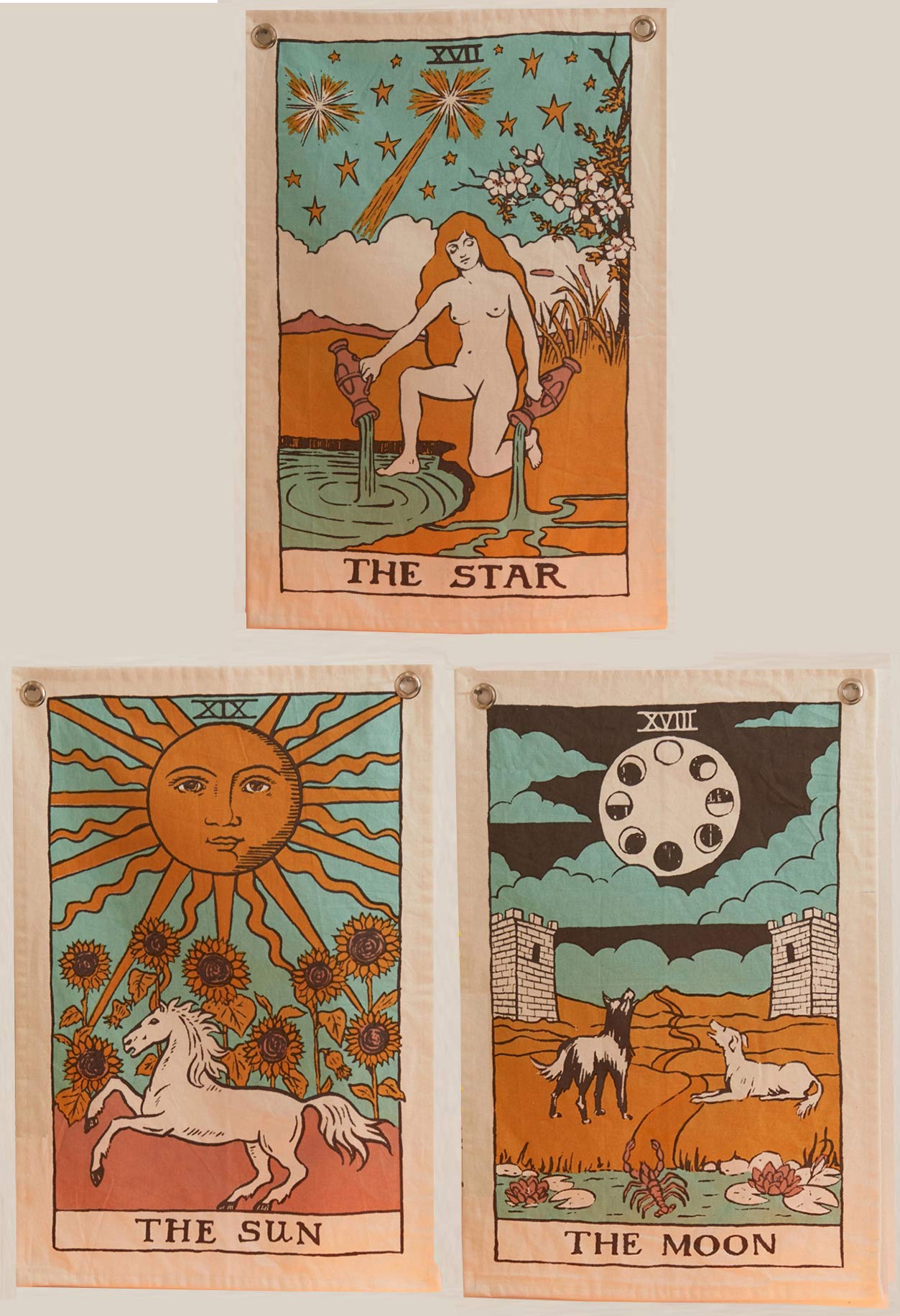 SheetKart The Sun, Moon and Star Tarot Tapestries - Aesthetic Bohemian Wall Hanging Tapestry for Bed Room Home Decor