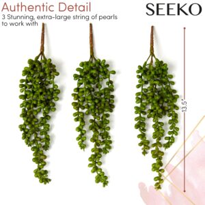 SEEKO Succulents String of Pearls, Fake Hanging Plants Artificial Décor, Faux Succulents Unpotted, Artificial Hanging Plants for Greenery Décor, Wall Plant, 3 Pack, 13.5''