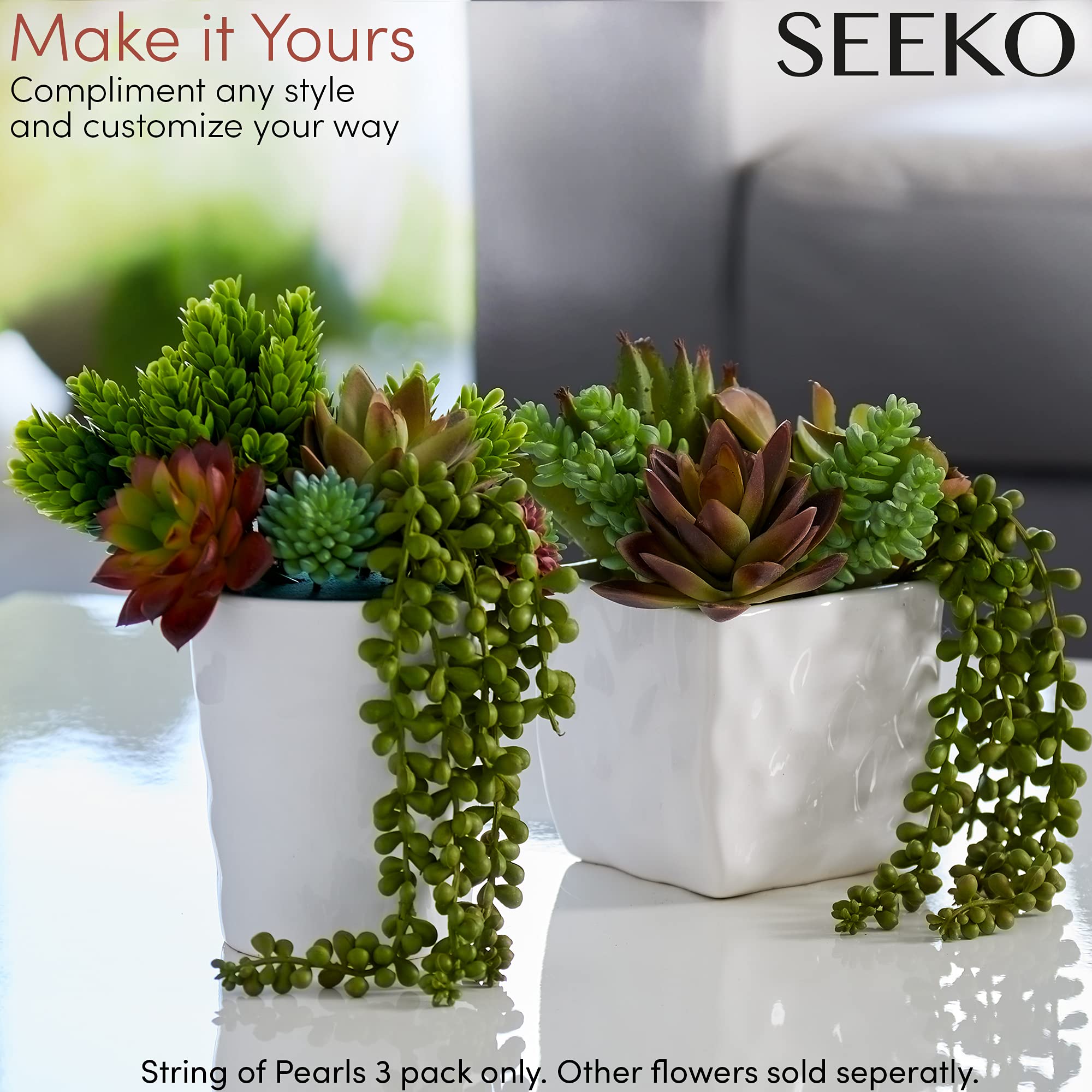 SEEKO Succulents String of Pearls, Fake Hanging Plants Artificial Décor, Faux Succulents Unpotted, Artificial Hanging Plants for Greenery Décor, Wall Plant, 3 Pack, 13.5''