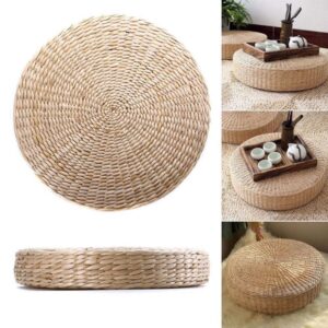 gototop floor seat cushion, woven straw yoga meditation cushion round pouf tatami yoga seat pillow floor mat floor pillow sitting cushion for home living room garden dining room decoration