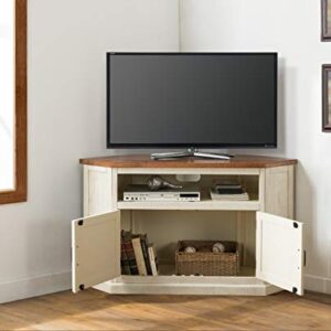 Martin Svensson Home Rustic Solid Wood Corner TV Stand, Antique White and Honey Tobacco