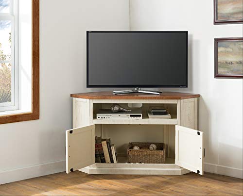 Martin Svensson Home Rustic Solid Wood Corner TV Stand, Antique White and Honey Tobacco