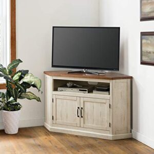 Martin Svensson Home Rustic Solid Wood Corner TV Stand, Antique White and Honey Tobacco