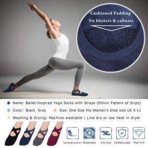 Ozaiic Non Slip Socks for Yoga Pilates Barre Fitness Hospital Socks for Women (4 Pairs - Black/Navy/D.gray/Burgundy)