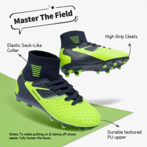 DREAM PAIRS Boys Girls Soccer Cleats Youth Firm Groud Outdoor Sport Athletic High Top Football Shoes for Little/Big Kid,Size 1 Little Kid,Dark/Blue/NEON/Green,HZ19002K