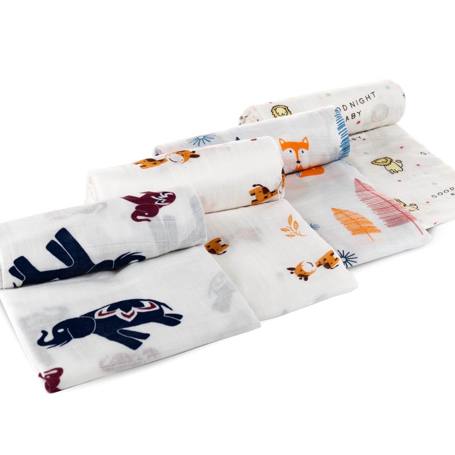 upsimples Baby Swaddle Blanket Unisex Swaddle Wrap Soft Silky Muslin Swaddle Blankets Neutral Receiving Blanket for Boys and Girls, Large 47 x 47 inches, Set of 4-Sika Deer/Elephant/Lion/Fox