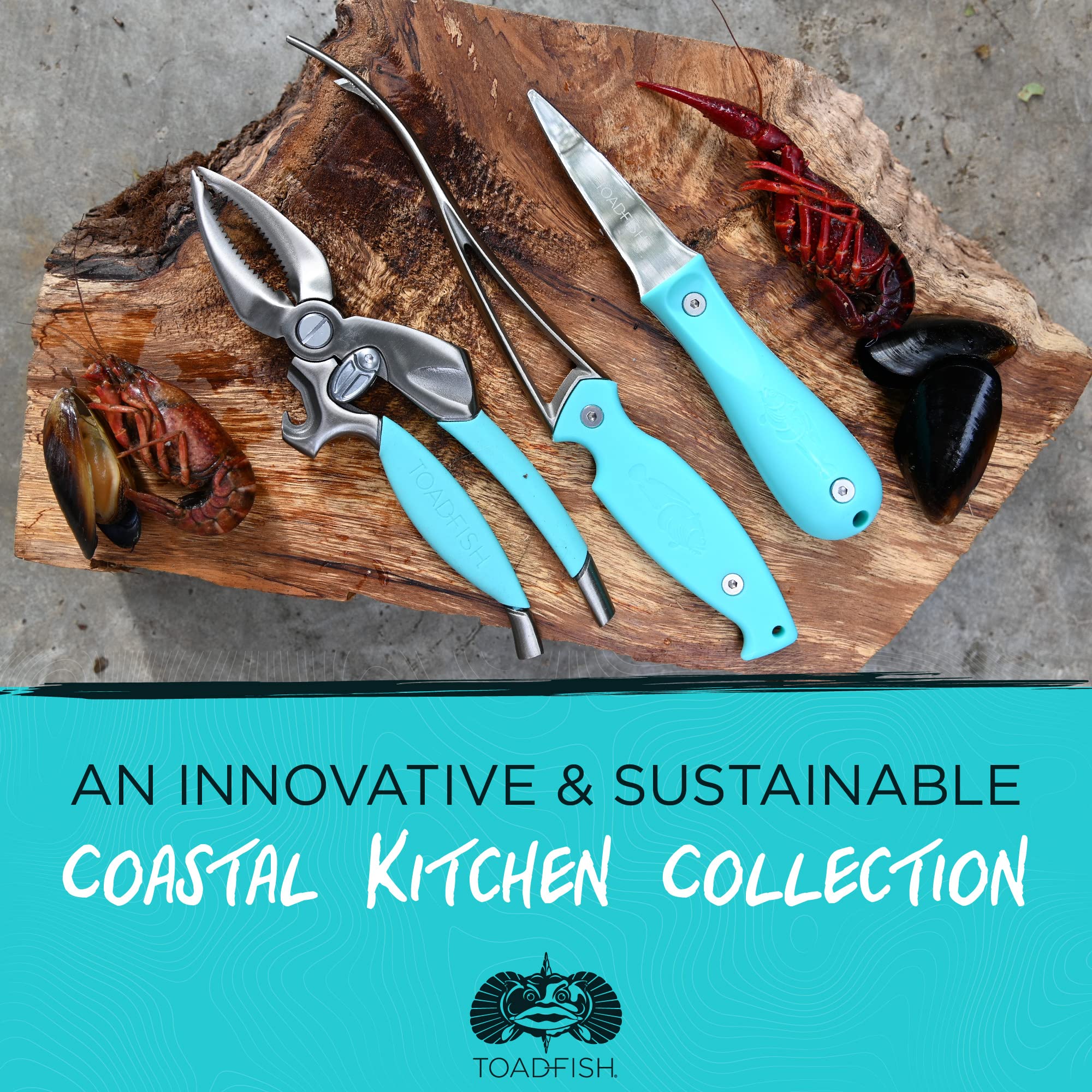 Toadfish Coastal Kitchen Collection - Includes Crab Cracker, Shrimp Deveiner, and Oyster Knife Outfitters