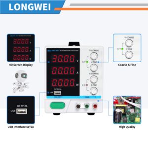 DC Power Supply Variable 30V 10A, 4-Digital LED Display, Precision Adjustable Switching Regulated Multifunctional Power Supply Digital with USB Interface, Disply with Output Power Lab Grade