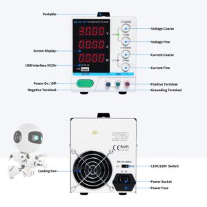 DC Power Supply Variable 30V 10A, 4-Digital LED Display, Precision Adjustable Switching Regulated Multifunctional Power Supply Digital with USB Interface, Disply with Output Power Lab Grade