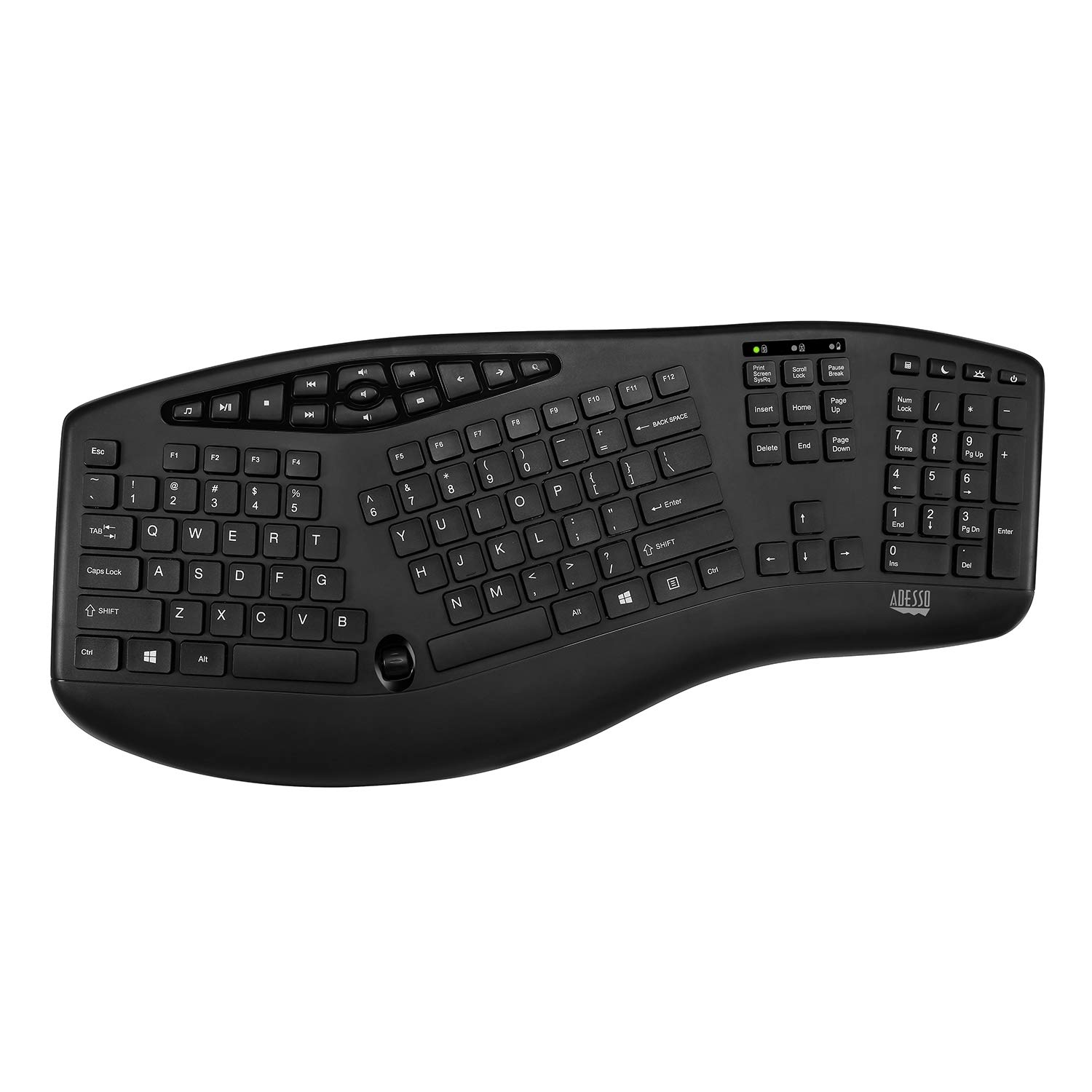 Adesso Truform Media 1600 (WKB-1600CB) 2.4GHz RF Wireless Ergonomic Keyboard and Optical Mouse , Multi-Media Keys and Adjustable DPI Mouse 5 Million Keystrokes Black