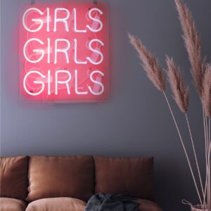 Neon Signs Girls, Pink Neon Girls Girls Girls Signs, Neon Wall Sign Light, Hanging Neon Lights, Custom Neon Words Real Neon for Wall Bedroom Room Decor Bar for Party Christmas Holiday Decoration Sign