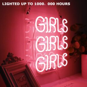 Neon Signs Girls, Pink Neon Girls Girls Girls Signs, Neon Wall Sign Light, Hanging Neon Lights, Custom Neon Words Real Neon for Wall Bedroom Room Decor Bar for Party Christmas Holiday Decoration Sign