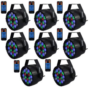 dj lights,sahauhy 18 led professional stage lights rgbw mixed effect up lights with remote control sound activated led par lights for party club wedding church christmas(8packs)
