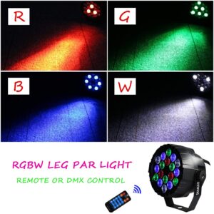 DJ Lights,SAHAUHY 18 LED Professional Stage Lights RGBW Mixed Effect Up Lights with Remote Control Sound Activated LED Par Lights for Party Club Wedding Church Christmas(8Packs)