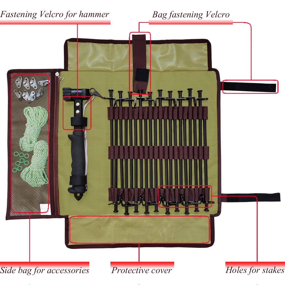 Beefoor Tent Stake Storage Bag, Heavy Duty Oxford Polyester Case for Tent Pegs and Camping Hammer, Pretty Handy to Store All Your Camp Stuff in