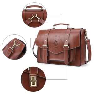 ECOSUSI Backpack for Women Briefcase Messenger Laptop Bag Vegan Leather Satchel Work Bags Fits 15.6 inch Laptops, Coffee