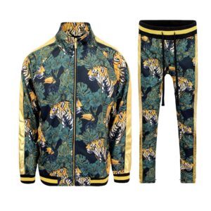 G-Style USA Men's Royal Floral Tiger Track Suit ST559 - Black - Large