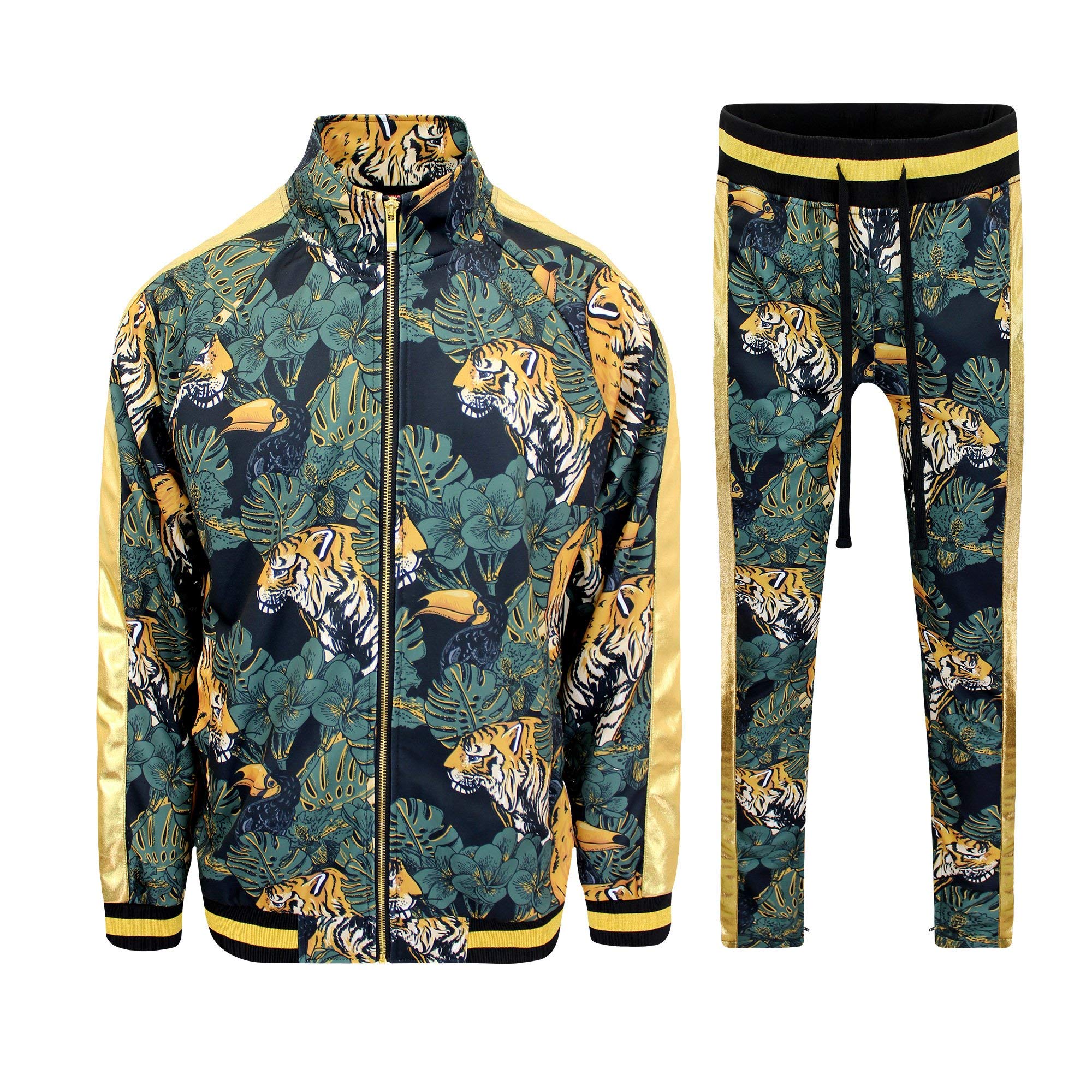 G-Style USA Men's Royal Floral Tiger Track Suit ST559 - Black - Large