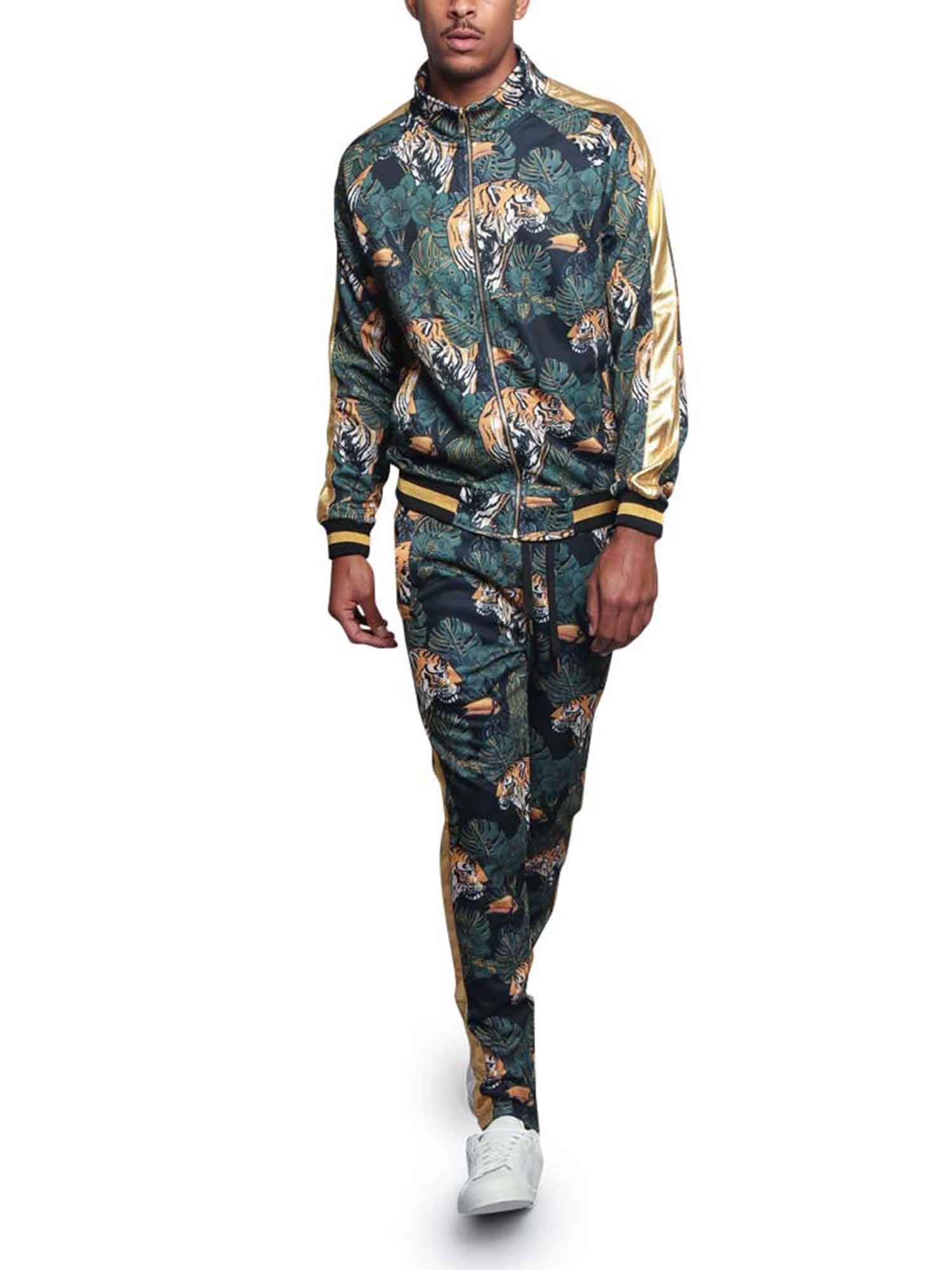 G-Style USA Men's Royal Floral Tiger Track Suit ST559 - Black - Large