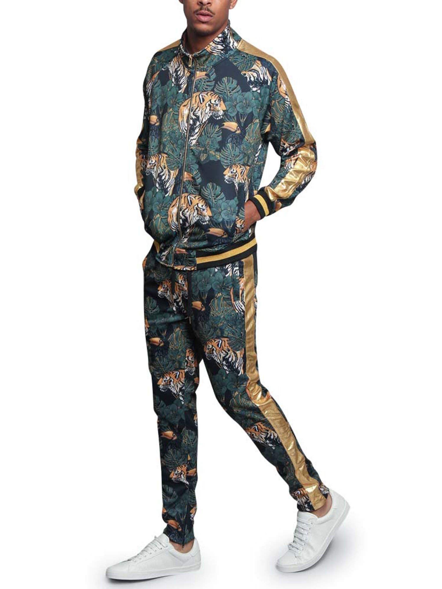 G-Style USA Men's Royal Floral Tiger Track Suit ST559 - Black - Large