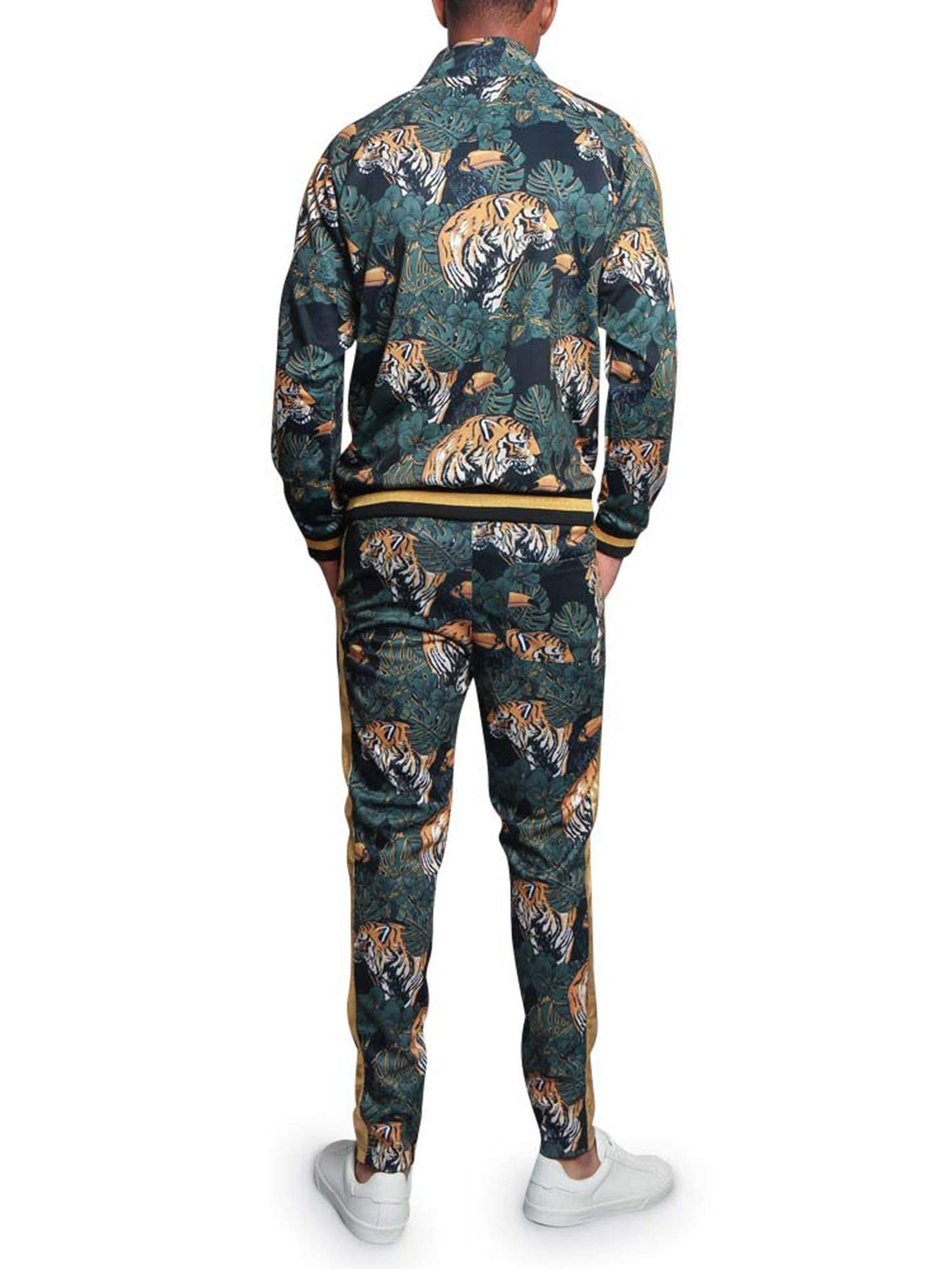 G-Style USA Men's Royal Floral Tiger Track Suit ST559 - Black - Large